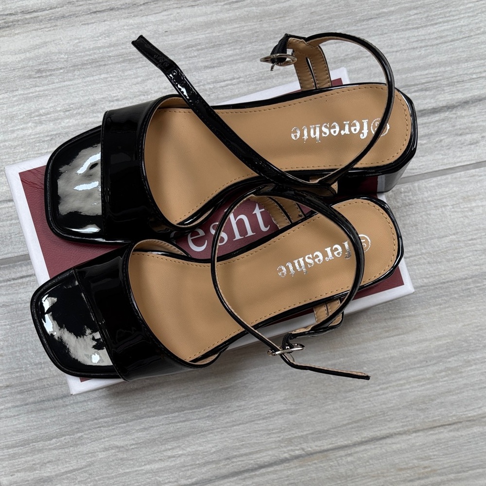 Heels Black Patent Leather Sandals